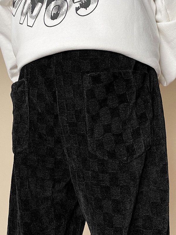 Pantalones de pierna ancha con cordón y estampado de cuadros de pana para hombre-2