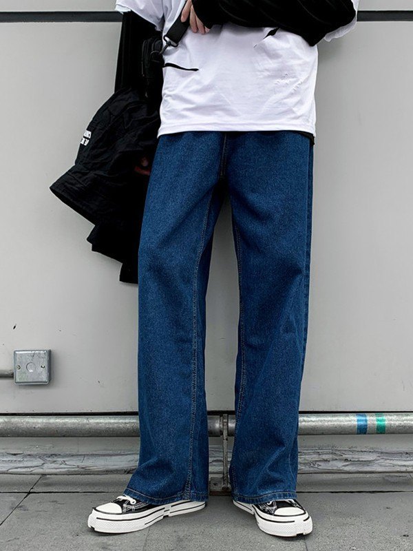 Jeans rectos clásicos lavados para hombre-2