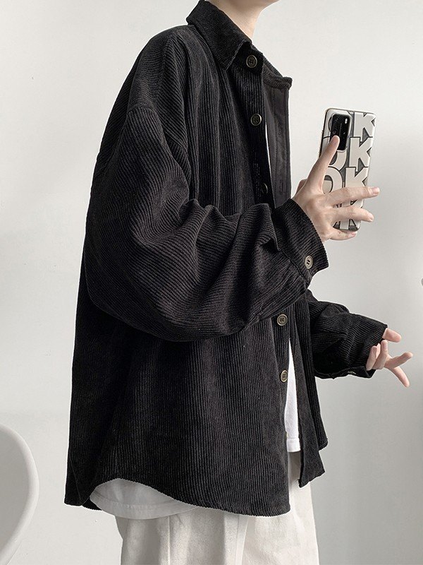 Camisa de manga larga de pana con detalle de parche para hombre-2