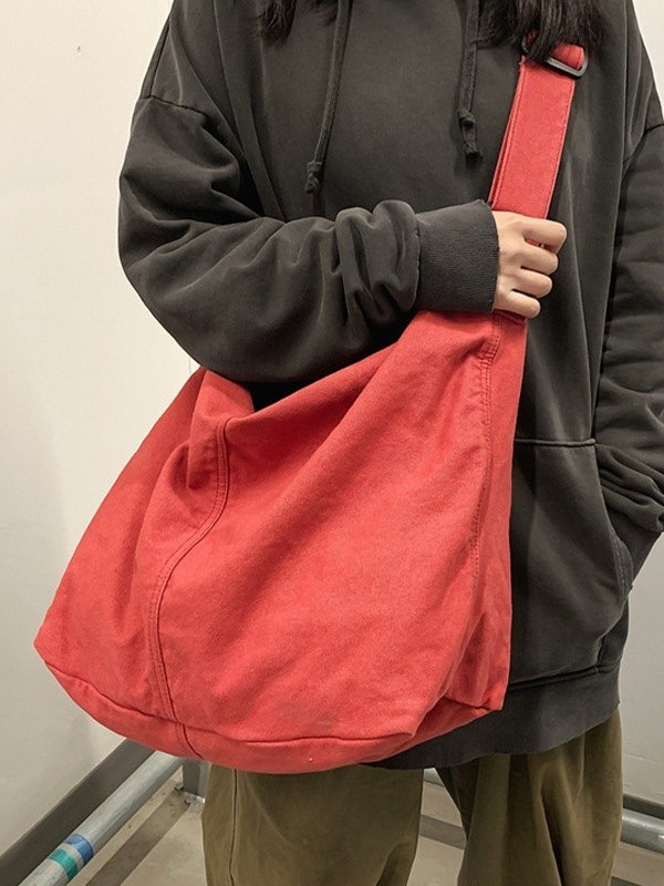 Bolso de hombro grande de lona lavada-3