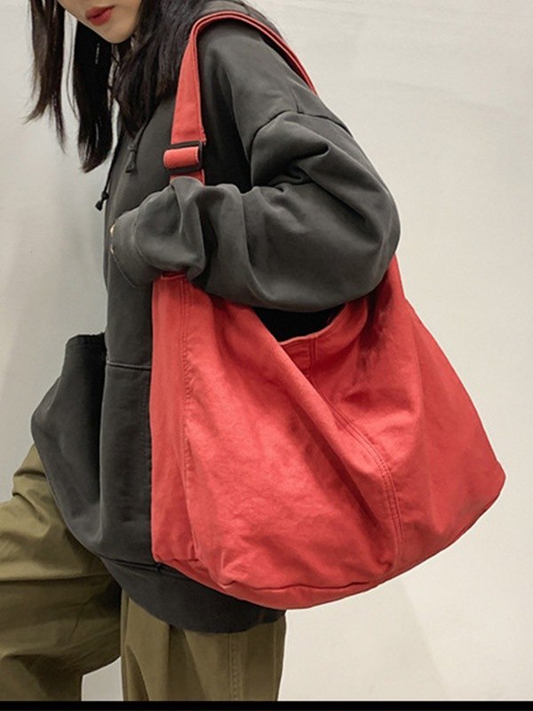 Bolso de hombro grande de lona lavada-4