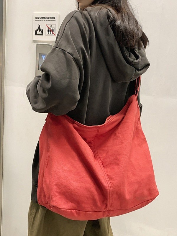 Bolso de hombro grande de lona lavada-1